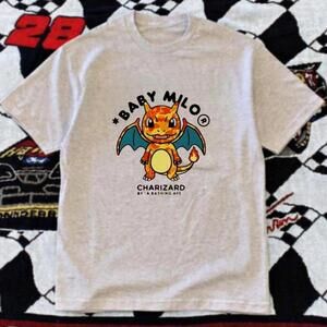 Gildan Grey T Shirt Baby Milo X PokeMon Charizard White T Shirt